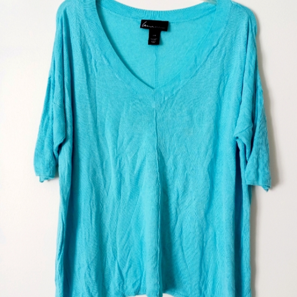 Lane Bryant 14-16 v-neck short sleeve top teal slouchy fit